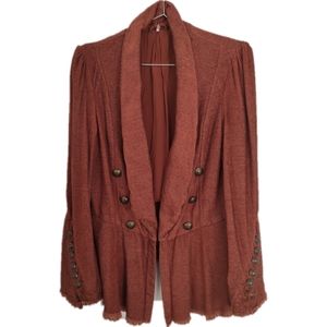 Free People Throwback Corduroy Jacket Lace Bell Sleeve Military Blazer OB670815